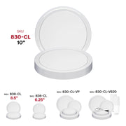 Clear plastic disposable plates with a simple flat round design, 10-inch diameter, 120-count set for events