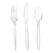 Clear plastic forks, knives, and spoons, a bulk 1,000-piece disposable set perfect for catering and parties