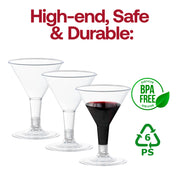 Clear plastic mini martini shot glasses, BPA-free and food-safe, 2 oz. capacity, perfect for cocktails, tastings, and events