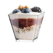 Clear plastic mini verrine cube cups, 2 oz capacity, 2" x 2", perfect for serving small portions at parties, tastings, or events, 240 cups.