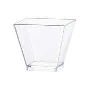 Clear plastic mini verrine sample cube cups, 2" x 2", 2 oz capacity, perfect for serving small samples or desserts, 240 cups per case.