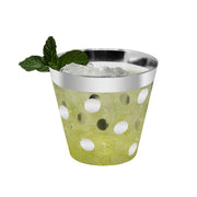 Clear plastic party cups with silver dot accents, 9 oz capacity, round and disposable, bulk 240-pack