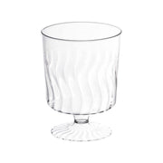 Clear plastic pedestal wine glasses, 8 oz. capacity, case of 240, ideal for serving red or white wine at any event or celebration