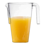 Clear plastic pitchers with a square shape, disposable for easy cleanup, 52 oz size