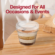 Clear plastic portion cups with matching lids, 4 oz capacity, ideal for sauces, dressings, and food storage