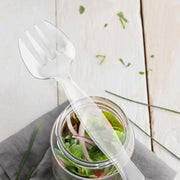 Clear plastic serving fork, 9.75 inches, durable and disposable, perfect for buffets and parties, case of 150.