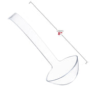 Clear plastic serving ladle made from recyclable material, ideal for eco-conscious disposable serving