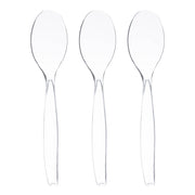 Clear plastic serving spoon, 9.75 inches, durable and disposable, perfect for buffets and parties, case of 150.