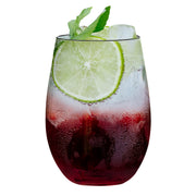 Clear plastic stemless wine glasses with an elegant shape, 16 oz capacity, disposable for convenience