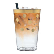 Clear plastic tumblers with gold dot detailing, perfect for weddings, receptions, and upscale gatherings