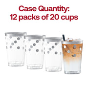 Clear plastic tumblers with silver dot detailing, 12 oz capacity, adding a decorative touch to special events, 240-pack