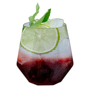 Clear plastic wine goblets featuring a modern hexagonal shape, 12 oz capacity, bulk pack of 64