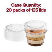 Clear portion cup lid made from BPA-free plastic, safe for food contact and perfect for disposable use