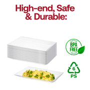 Clear rectangular groove-rim tray in use at a party setup, suitable for all occasions and food presentation needs