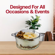 Clear round disposable mini dessert pots, 3.4 oz capacity, 3.25" diameter, perfect for cakes, puddings, or parfaits, 288 pots.