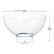 Clear round disposable plastic mini bowls, 2.5" in size, 2.65 oz capacity, perfect for individual servings, 288 bowls per case.