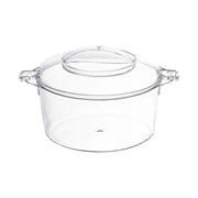 Clear round disposable plastic mini dessert pots, 3.25" diameter, 3.4 oz capacity, ideal for serving desserts, 288 pots per case.