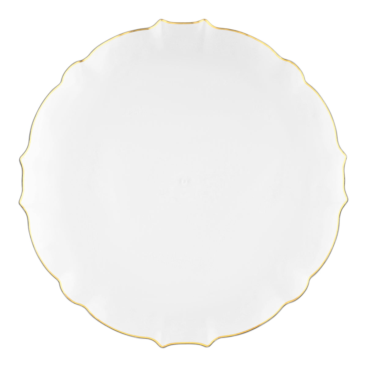 Clear round plastic plates with a luxurious gold lotus rim, 10.25-inch diameter