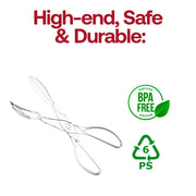 Clear scissor tongs used at a buffet or party, designed for all occasions including weddings, events, and gatherings