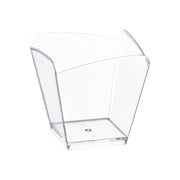 Clear small square disposable plastic cups, 2.25" x 2.25", 3.5 oz capacity, ideal for serving desserts, 288 cups per case.
