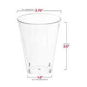 Clear square bottom plastic cups with dimensions of 3'' x 4'' x 1.75'', stylish and disposable, pack of 500