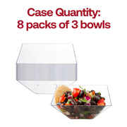 Clear square plastic serving bowl measuring 11.25 inches by 11.25 inches, with a generous 128 oz capacity
