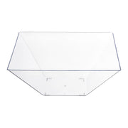 Clear square plastic serving bowl with 128 oz capacity, perfect for large servings of salads, snacks, or appetizers