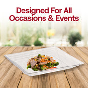Clear square tray (SKU 7925) displayed alongside white and black versions, showcasing available color options