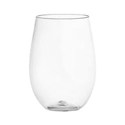 Clear stemless disposable plastic wine glasses with an elegant design, 16 oz capacity