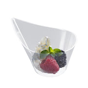 Clear teardrop disposable plastic cups, 4 oz capacity, 3.75" x 2.5", ideal for small servings of drinks or desserts, 288 cups per case.