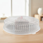 Clear tray-and-lid combo keeps desserts neat on crowded tables, blending with any décor from casual birthdays to formal galas