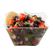 Clear wave-shaped plastic soup bowls, 14 oz size, durable and elegant