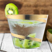 Clear with Gold Swirl Round Disposable Plastic Party Cup featuring elegant golden swirls on durable clear plastic