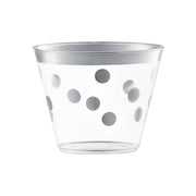 Clear with silver dots round disposable plastic party cups, 9 oz, 240-pack