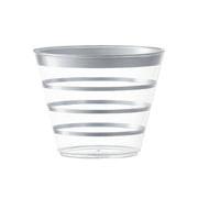 Clear with silver stripes round disposable plastic party cups, 9 oz, 240-pack
