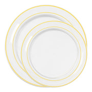 Combo includes 10.25" dinner plate and 7.5" salad plate with luxe gold rim for formal dining