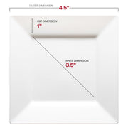 Compact 4.5-inch white plastic pastry plates with a modern square design, disposable and perfect for entertaining