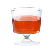 Compact and stylish clear plastic mini wine glasses, 2 oz, designed for serving elegant drinks at special occasions