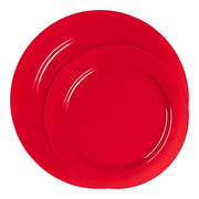 Complete disposable dinnerware set with red round plates, perfect for holiday meals and gatherings