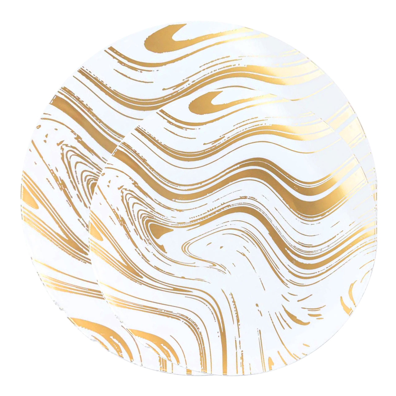 Complete place setting featuring white plate, clear gold-rimmed tumbler, and gold cutlery