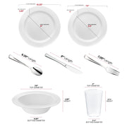 Constructed from BPA-free, recyclable plastic, this White with Silver Edge Rim Plastic Wedding Value Set provides an environmentally friendly and safe choice for your special occasion