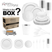 Constructed with BPA-free and recyclable plastic, this White with Silver set blends eco-responsibility with sleek style