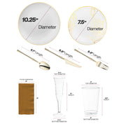 Constructed with BPA-free, recyclable plastic, the White with Gold Antique Floral Plastic Grand Wedding Value Set provides a safe, eco-friendly option for your event