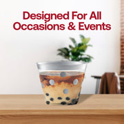 Contemporary 9 oz clear plastic party cups with decorative silver dots, round and disposable, perfect for parties
