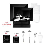 Contemporary celebration ambiance elevated by the Black Square Plastic Wedding Value Set for sophisticated, stylish events