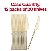 Contemporary gold plastic dinner knives, 8.8 inches, case of 240, with a polished finish for upscale dining