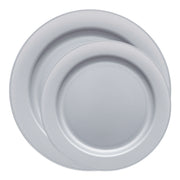 Contemporary matte steel gray dinnerware set featuring round disposable plates, perfect for weddings, receptions, and upscale dining