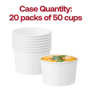 Controlled portions of bisque, stews, or mac and cheese stay tidy in 6 oz Squat Paper Soup Cups at tasting menus and stations