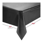 Convenient 54 x 108 black disposable plastic tablecloths providing stylish coverage and quick disposal, sold in a pack of 96.