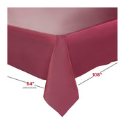 Convenient 54 x 108 burgundy disposable plastic tablecloths providing stylish coverage and easy disposal, sold in a pack of 96.